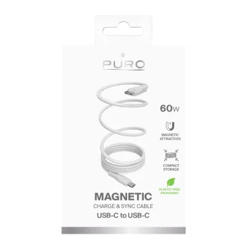 Puro Magnetic USB-C to USB-C 60W Cable, 1m, White