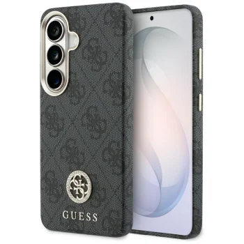 Guess 4G Rhinestone Round Logo MagSafe dėklas Samsung Galaxy S26, juodas