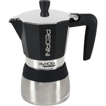 Pedrini MyMoka Induction Moka Pot, 6 Cups, Silver/Blue