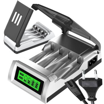 Ātrs automātiskais lādētājs AA un AAA akumulatoriem ar LCD displeju