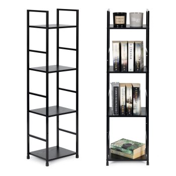 ModernHome Loft Style 4-Tier Bookshelf with Metal Frame, Black