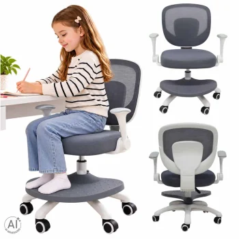 Kids Desk Chair, Adjustable Swivel Chair with Footrest, Grey