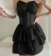 Wide Elastic Corset Belt with Lacing BQ65, Black