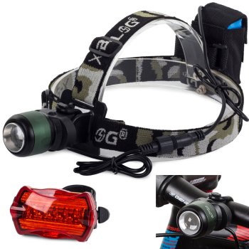 Bailong headlamp CREE XML-T6 with zoom, bike mount, rear light, model B03A