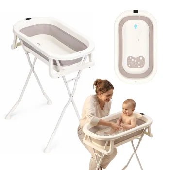 Ecotoys Foldable Baby Bath Tub with Stand and LCD Thermometer