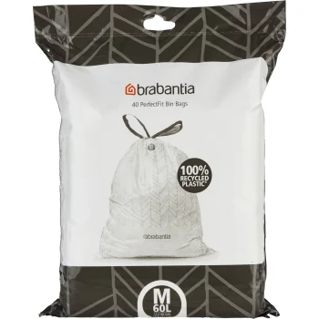 Brabantia PerfectFit Bo Bin Liners, Code M, 60 L, 40 Pack, White