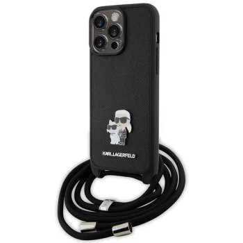 Karl Lagerfeld iPhone 15 Pro Max Case Crossbody Saffiano Metal Pin, Black