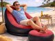 Inflatable Lounge Chair with Ottoman, Comfortable Blow Up Chair for Patio and Beach, Red