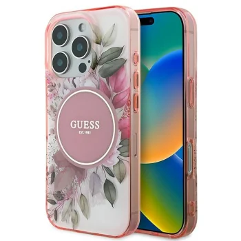 Guess iPhone 16 Pro Max Case IML Flower & Tonal Circle MagSafe, Pink
