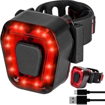 Rear Bicycle Light 14 LED USB Rechargeable Red Light, Black