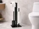 Freestanding Toilet Paper Holder Stand with Brush 3-in-1 Black