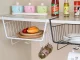 Under-Shelf Hanging Metal Basket with 5 Hooks and Paper Towel Holder, White