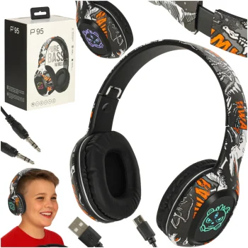 Wireless Headphones Bluetooth RGB Gaming 200mAh, Black