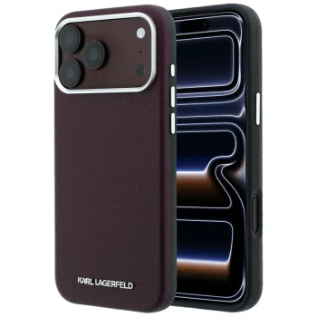 Karl Lagerfeld Grained Elongated Logo MagSafe Case for iPhone 17/18 Pro Max - Burgundy