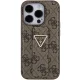 Guess iPhone 15 Pro Case Grip Stand 4G Triangle Strass, Brown