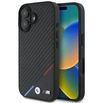 BMW Carbon Tricolor Line MagSafe case for iPhone 16 Plus - black