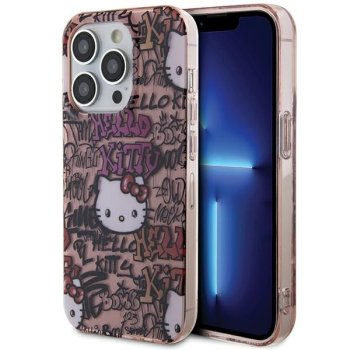 Apple iPhone 15 Pro Max 6.7'' Hello Kitty IML Tags Graffiti Cover Case, Pink