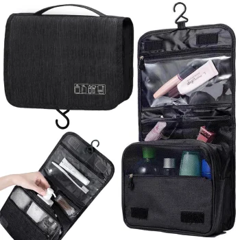 Hanging Travel Toiletry Bag Organizer with Hook and Handle, Black
