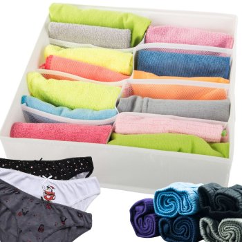 Drawer Organizer for Underwear and Clothes with 8 Compartments, White
