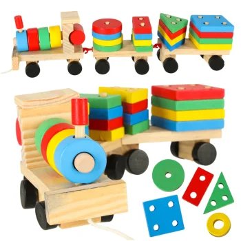 Wooden Toy Train Sorter with Blocks, 30cm