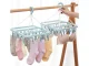 Compact clothes drying rack with 32 clips for socks and underwear, blue