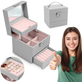 Jewelry Box Massido MS-703 with Mirror and Lock, Grey