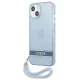 Guess Translucent Strap Case for iPhone 13 with Wrist Strap, Blue