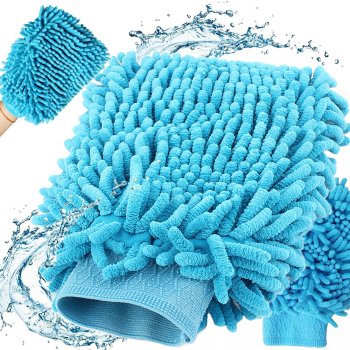 Chenille Microfiber Car Wash Mitt for Cleaning and Detailing, Blue