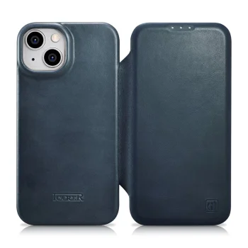 iCarer Oil Wax Leather Folio Case for iPhone 14 Plus with MagSafe, Blue (AKI14220707-BU)