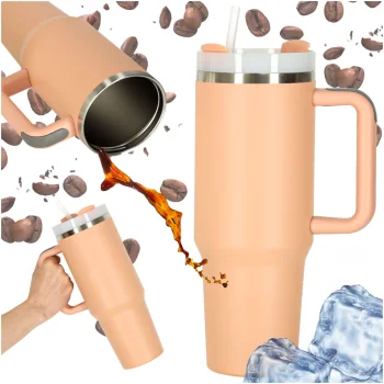 Thermal Mug with Straw and Handle, 1200ml, Powder Pink