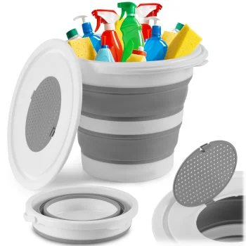 Massido MS-681 Collapsible Silicone Bucket with Lid and Strainer, 10 L, Grey