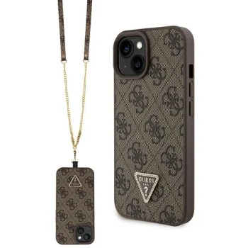 Guess iPhone 15 Plus Case Crossbody 4G Metal Logo, Brown
