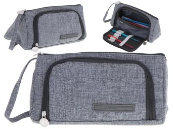 Two-Compartment School Pencil Case / Cosmetic Bag 3-in-1, Grey