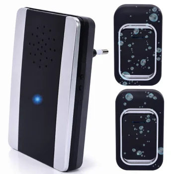 Wireless Doorbell, 150m Range, 2 Waterproof Buttons, LED, Black