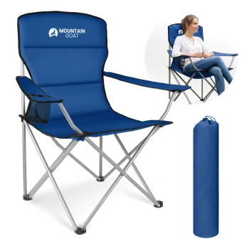 Mountain Goat Folding Camping Chair with Armrests, Navy Blue