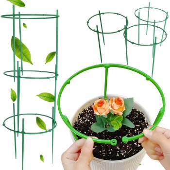 3-Ring Plant Support Cage for Potted and Garden Plants, Green