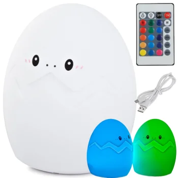 Kids Night Light Egg, LED RGB, Silicone, with Remote and USB, White