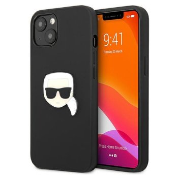 Apple iPhone 13 mini" Karl Lagerfeld Leather Ikonik Karl`s Head Metal Case Cover (KLHCP13SPKMK), Black