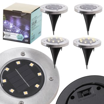 Saules Dārza Zemē Iebūvējamas Āra Spotlampas Apgaismojums 8 LED, Auksti Balts, 4 gab. | Solar Outdoor Ground...