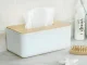 Tissue Box Holder with Bamboo Lid, Modern Dispenser for Bathroom and Office, White