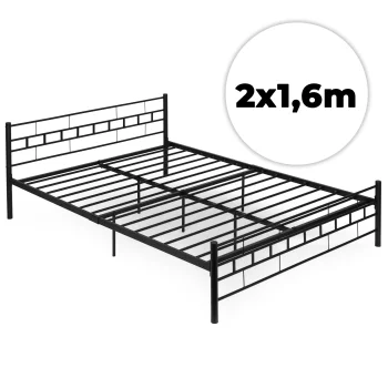 Metal Bed with Slatted Base ModernHome 166x210 cm, Black