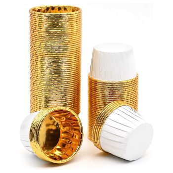 Papīra kēksiņu formiņas 50 gab., baltas ar zeltu