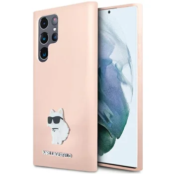 Karl Lagerfeld Samsung Galaxy S23 Ultra Case Silicone Choupette Metal Pin, Pink