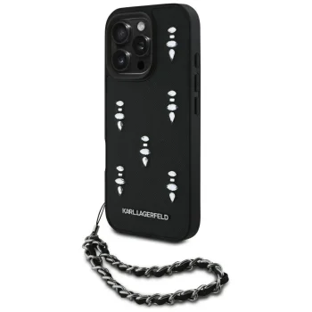 Karl Lagerfeld Saffiano Crystals w/Chain Case for iPhone 16 Pro, Black