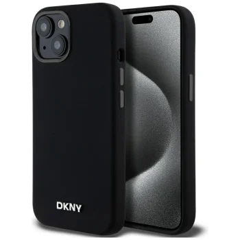 DKNY iPhone 14 / 15 / 13 Case Liquid Silicone Small Metal Logo MagSafe, Black