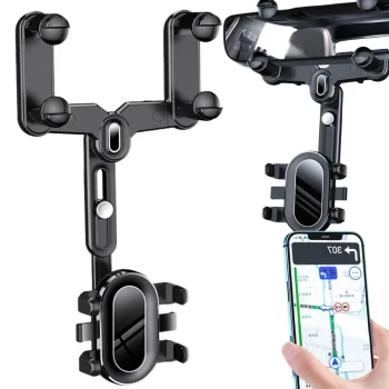 Adjustable Car Phone Holder for Rearview Mirror, Black
