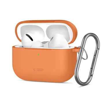 Ausinių dėklas Tech-Protect Silicone Hook skirtas AirPods Pro su karabinu, oranžinis