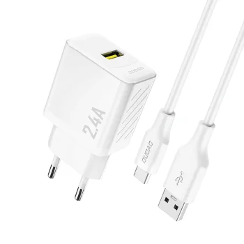 Dudao A23TEU GaN USB-A Wall Charger 2.4A with USB-A - USB-C Cable - White