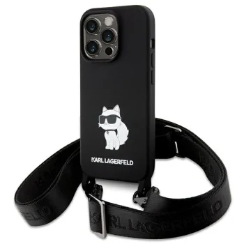 Karl Lagerfeld iPhone 15 Pro Max Case Crossbody Silicone Choupette, Black