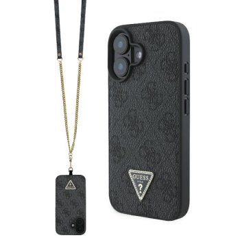 Guess Leather Metal Logo Strass Crossbody Case for iPhone 16 - black